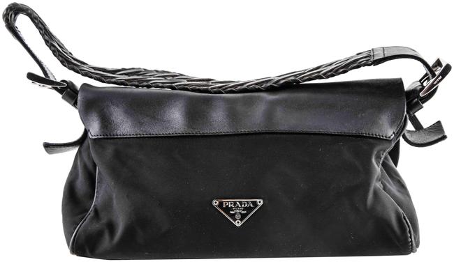 Prada Flap Leather Black Nylon Shoulder Bag