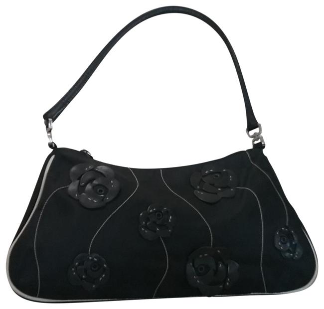 Prada Leather Flowers BlackWhite Nylon Shoulder Bag