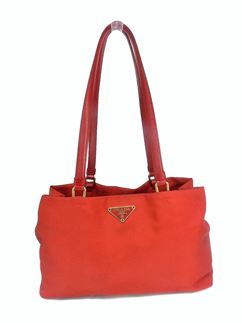 Prada Leather Handbag Red Nylon Shoulder Bag