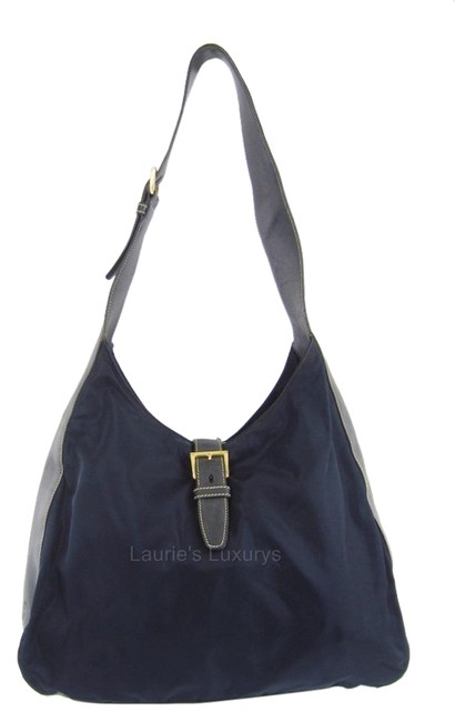 Prada Hobo Leather Navy Nylon Shoulder Bag