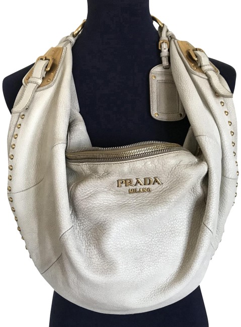 Prada Leather Light GreyOff White Shoulder Bag