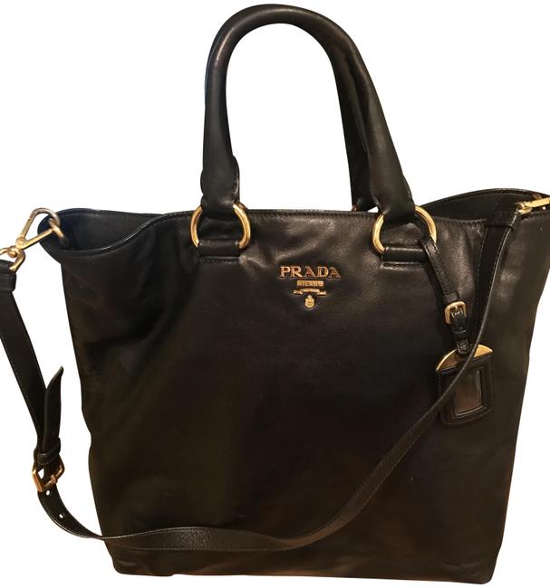 Prada Shopping Tote Leather Black Soft Calf Shoulder Bag