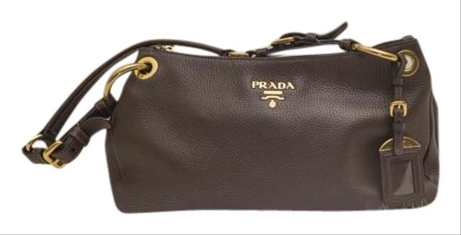 Prada Vit Daino In Chocolate Brown Leather Shoulder Bag
