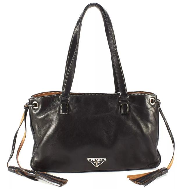 Prada Leather Tassel Detail Black Shoulder Bag
