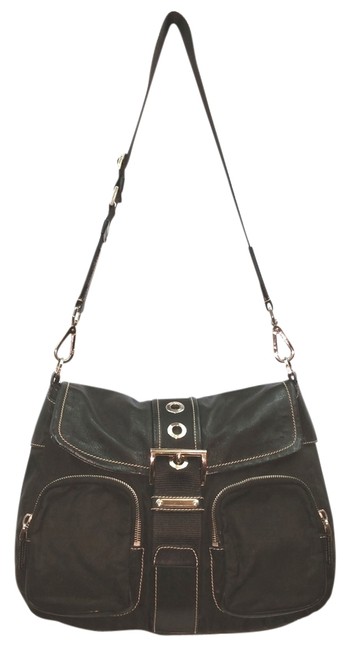 Prada Leather Trim Black Canvas Shoulder Bag