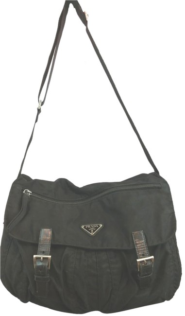 Prada Leather Trim Black Nylon Shoulder Bag