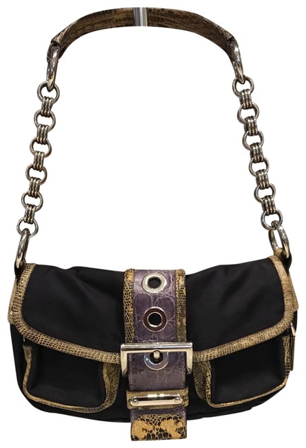 Prada Leather Trimmed Purple Nylon Shoulder Bag