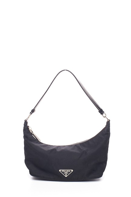 Prada Leather trimmed Tessuto Pochette Black Shoulder Bag