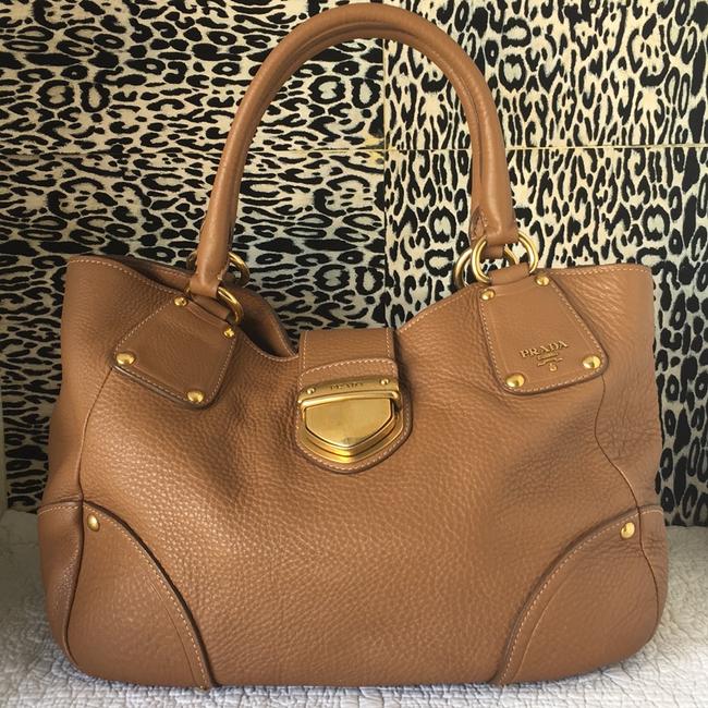 Prada Vitello Daino Leather Flap Brown Shoulder Bag