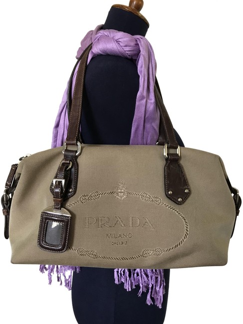 Prada Like New ChocolateBrown LeatherCanvas Shoulder Bag