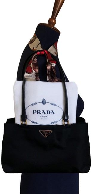 Prada Like New Tessuto Black Leather Nylon Shoulder Bag