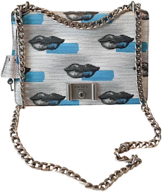 Prada Vitello Daino Flap Limited Lip Print Chain Blue Shoulder Bag