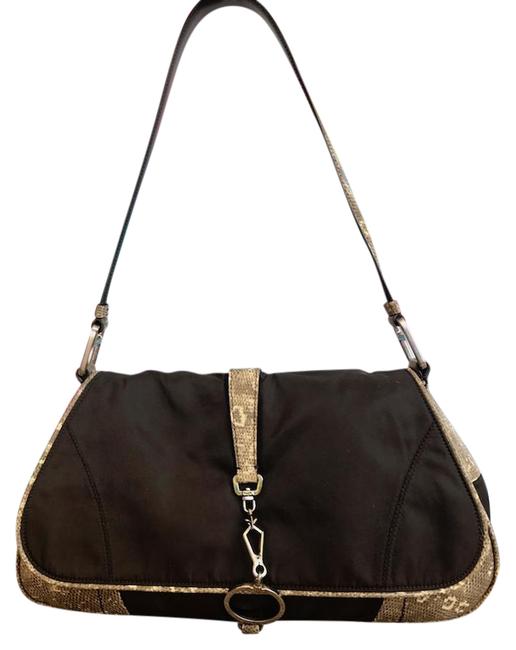 Prada Lizard Skin Brown Nylon Shoulder Bag