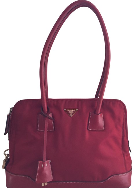 Prada Lock  Key Tessuto Red Leather Trim Shoulder Bag