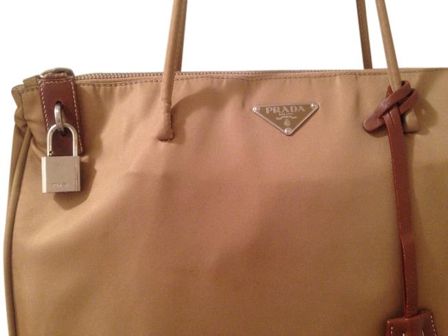 Prada Lock Key Taupe Nylon Shoulder Bag