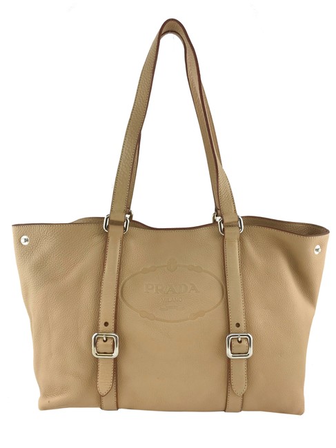 Prada Logo Beige Leather Shoulder Bag
