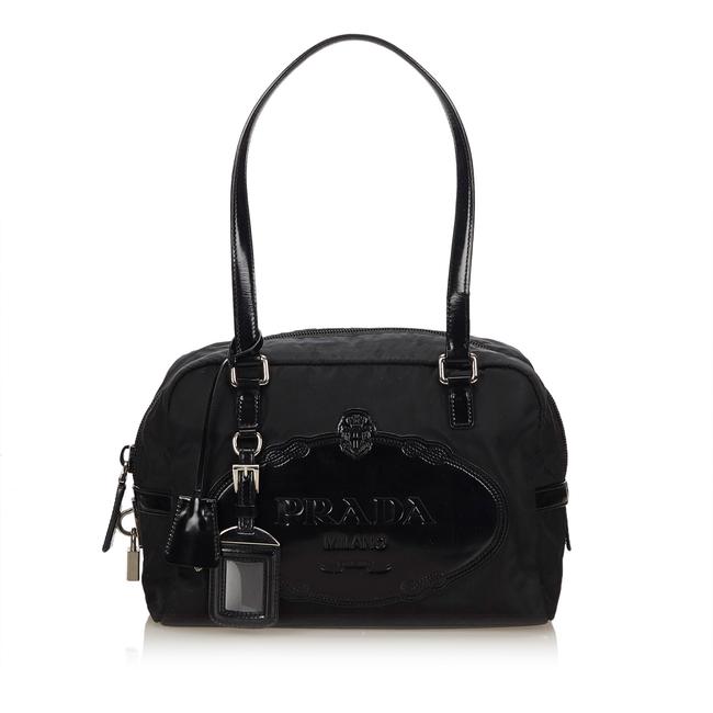Prada Logo Black Fabric X Nylon X Leather X Patent Leather Shoulder Bag