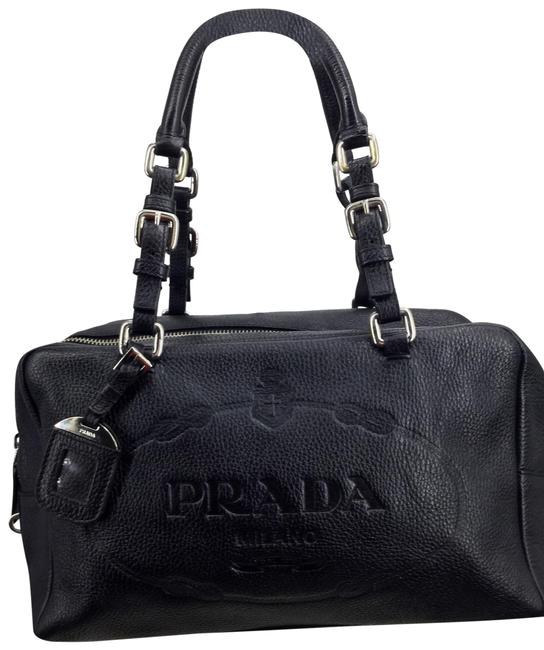 Prada Embossed Logo Black Leather Shoulder Bag