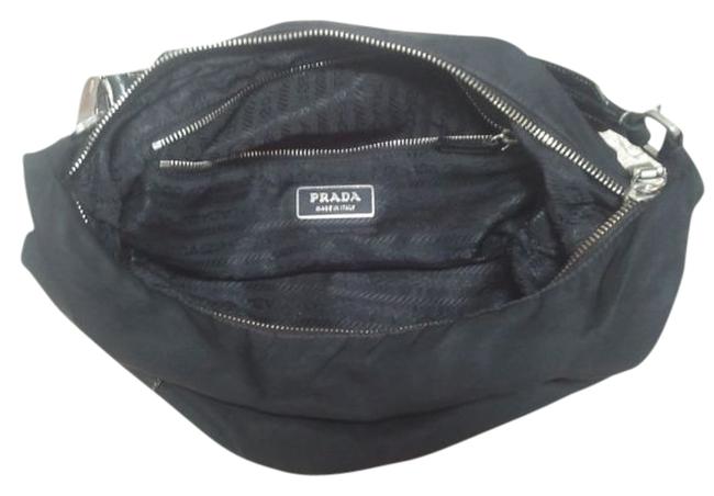 Prada Logo Black Nylon Leather Handle Shoulder Bag