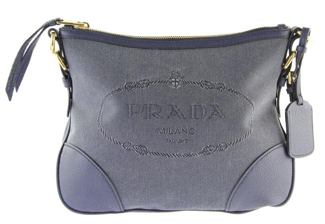 Prada Logo Blue Canvas Shoulder Bag