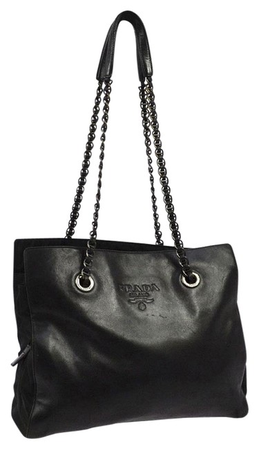 Prada Logo Chain Black Leather Shoulder Bag