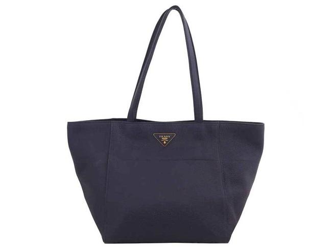 Prada Logo Gold Hardware Tote Ladies Purple Leather Shoulder Bag