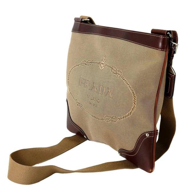 Prada Logo Jacquard Bt0536 Beige  Brown  Moro Leather Shoulder Bag