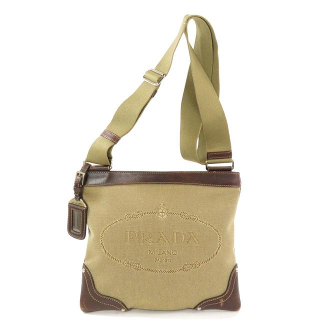Prada Logo Jacquard Ladies Brown Canvas Shoulder Bag