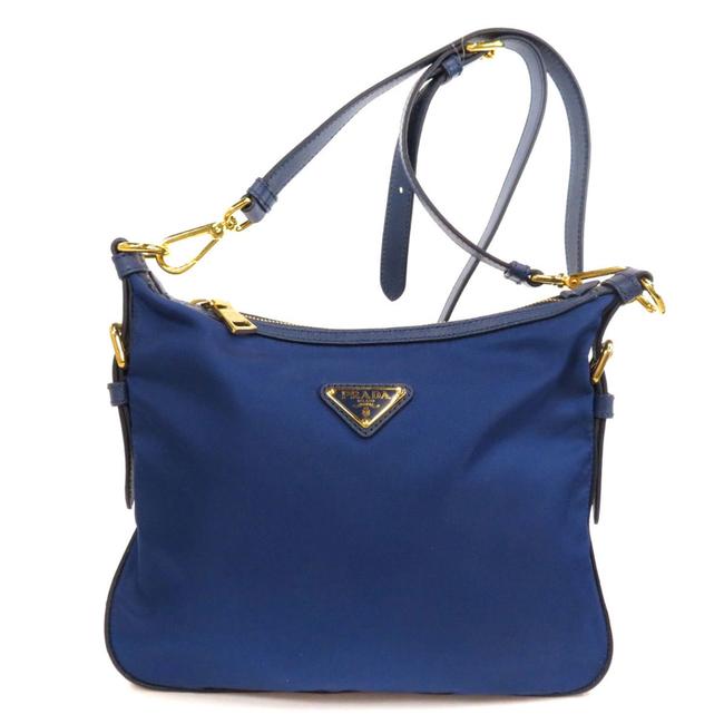 Prada Logo Ladies Blue Nylon Shoulder Bag