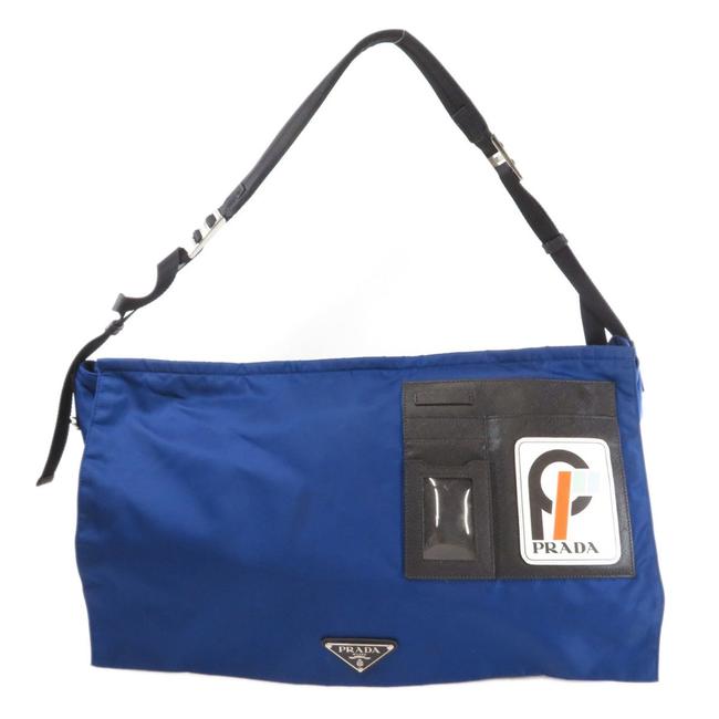 Prada Logo Mens Blue Nylon Shoulder Bag