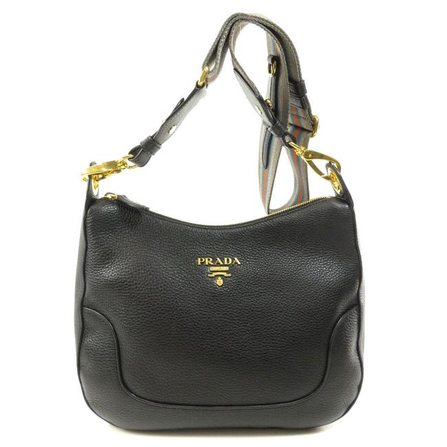 Prada Logo Motif Calf Ladies Black Shoulder Bag