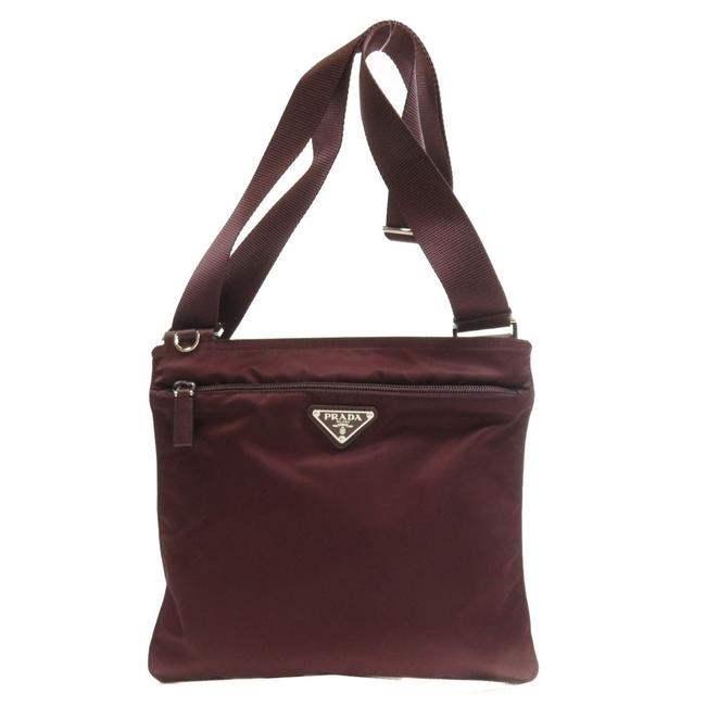 Prada Logo Plate Ladies Brown Nylon Shoulder Bag