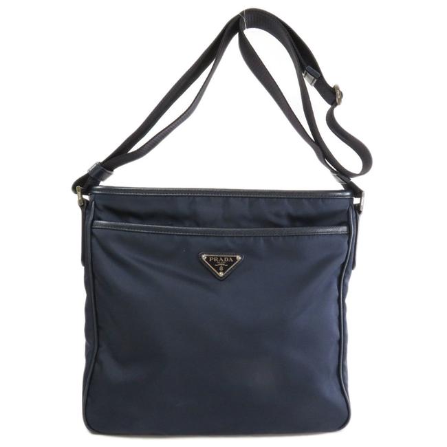Prada Logo Plate Mens Navy Nylon Shoulder Bag