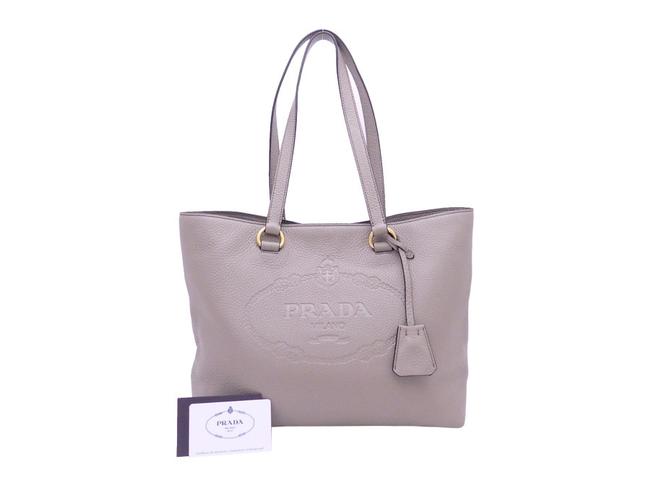 Prada Logo Tote E39951 Gray Leather Shoulder Bag