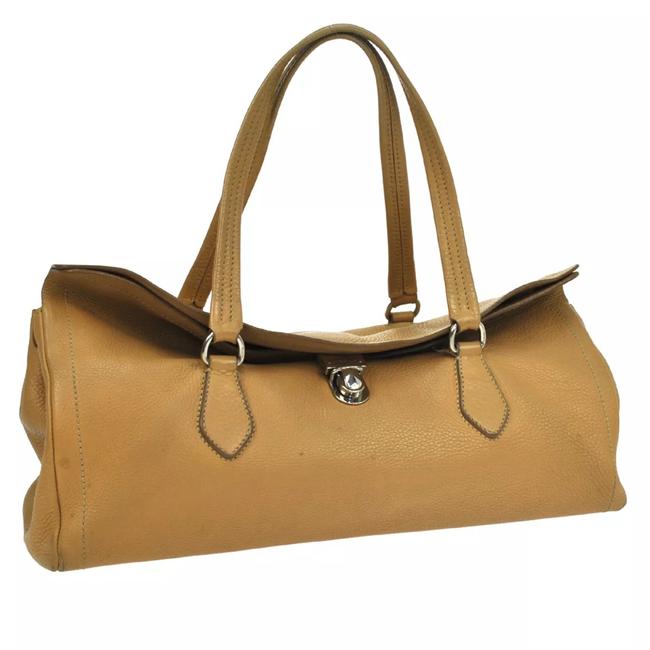 Prada Logos Italy Beige Leather Shoulder Bag