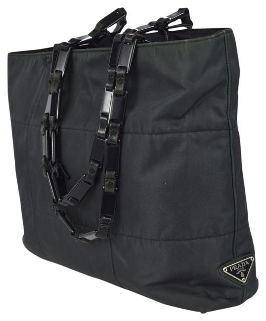 Prada Logos Vintage Black Khaki Nylon Leather Shoulder Bag