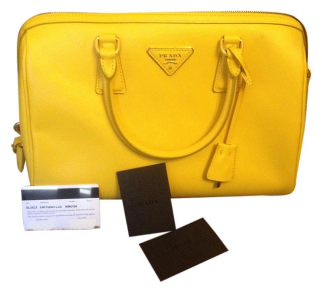 Prada Lux Bl0823 YellowMimosa Saffiano Leather Shoulder Bag