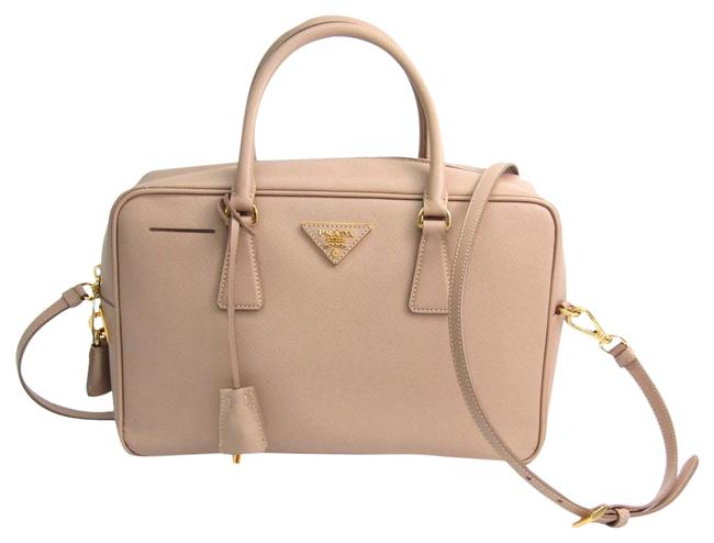 Prada Lux Saffiano 1bb095 Womens Handbag Beige Pink Leather Shoulder Bag