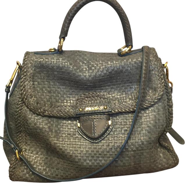 Prada Madras Blue Leather and Suede Interior Shoulder Bag