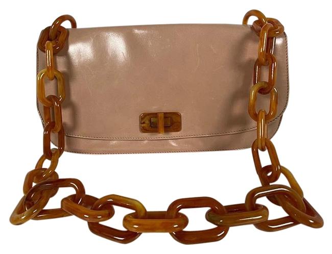 Prada Madras Tortoise Shell Style Chain Tote Pink Leather Shoulder Bag