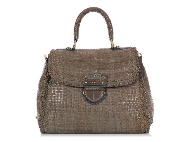 Prada Madras Woven Gray Goat Skin Leather Shoulder Bag