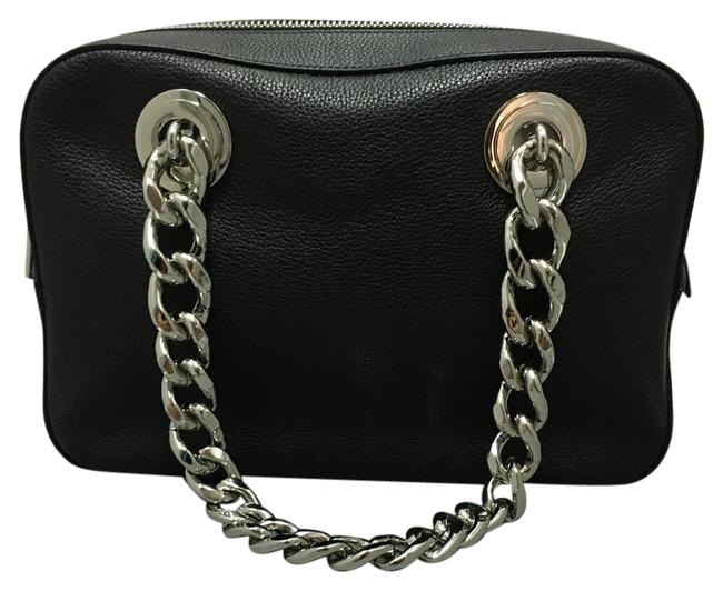 Prada Metal Chain Strapped Black Leather Shoulder Bag