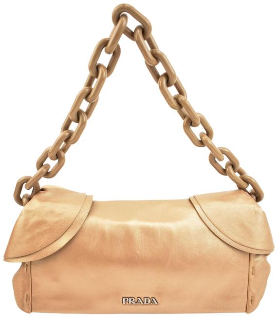 Prada Metallic Beige Leather  Logo Nq Shoulder Bag