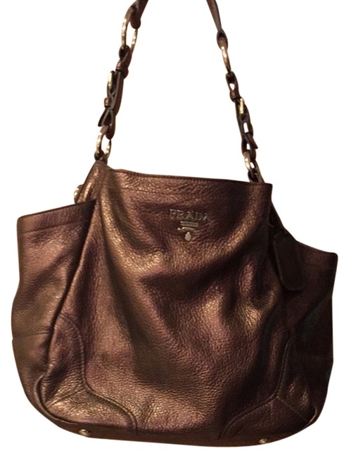 Prada Metallic Brown Pebbled Leather Shoulder Bag