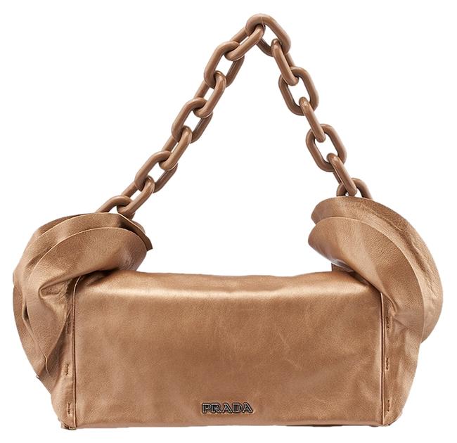 Prada Metallic Chain 40076 Taupe Leather Shoulder Bag