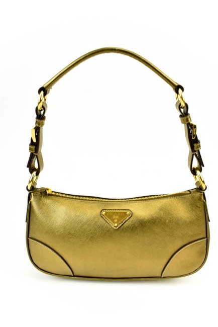 Prada Metallic Gold Saffiano Leather  Logo Shoulder Bag