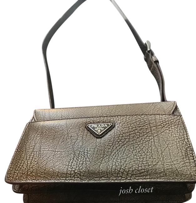 Prada Metallic Gray Leather Shoulder Bag