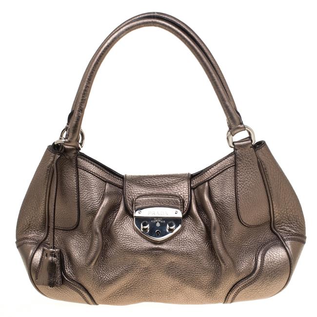 Prada Metallic Grey Leather Shoulder Bag