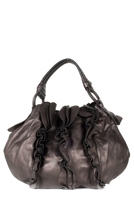 Prada Hobo Metallic Charcoal Leather Shoulder Bag