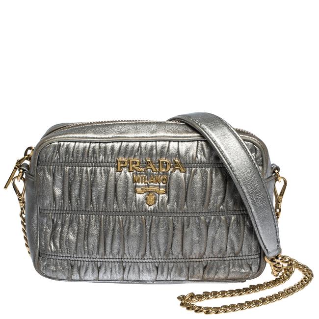 Prada Metallic Matelasse Camera Grey Leather Shoulder Bag